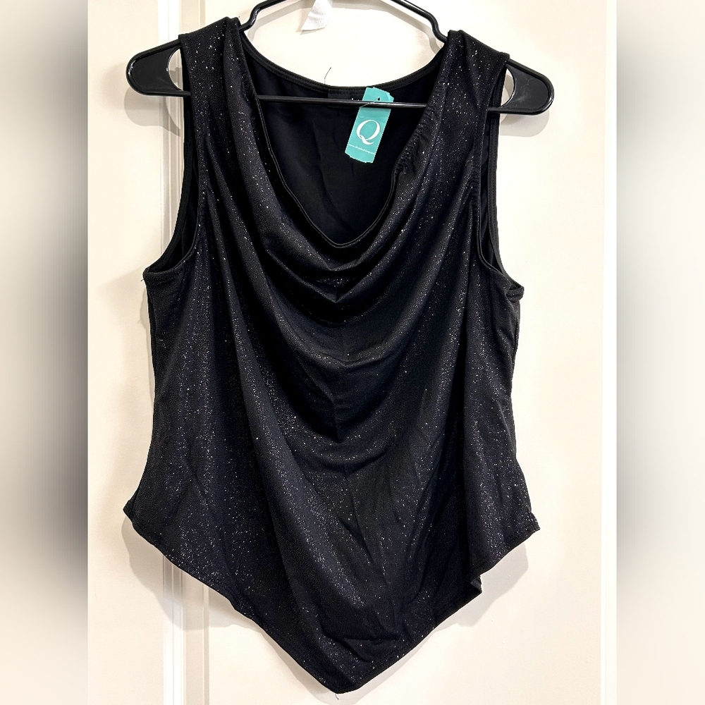 Black Asymmetrical Glittery Tank Top